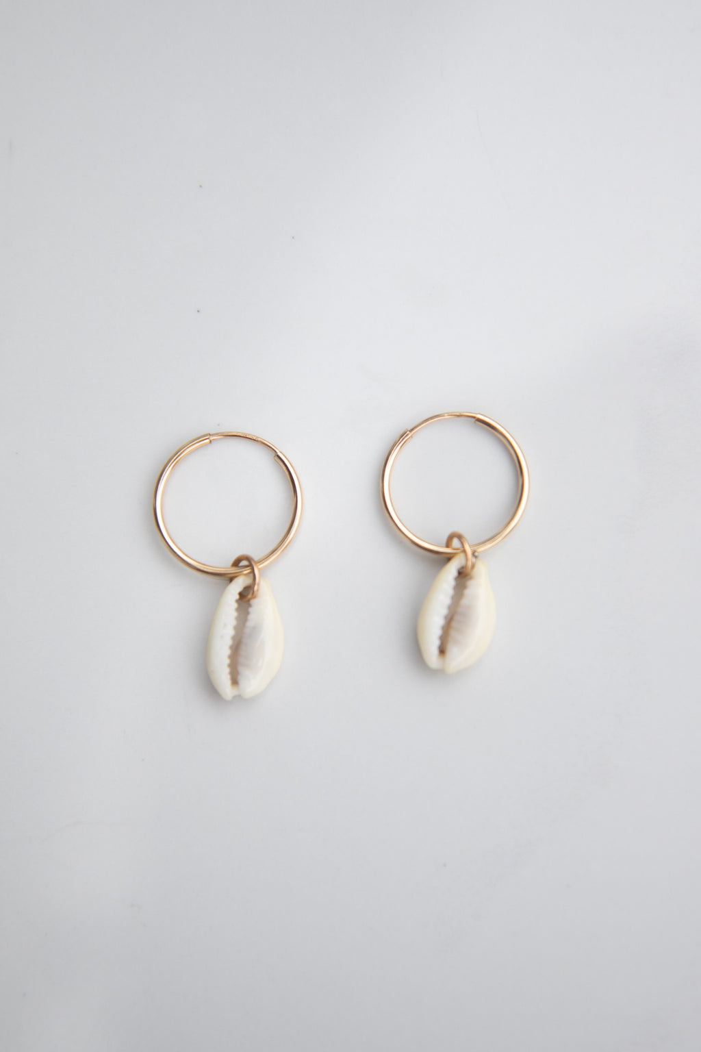 White Cowrie Shell baby hoops