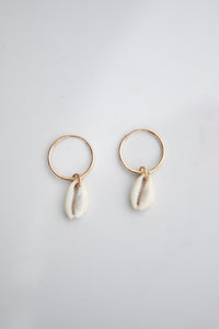 White Cowrie Shell baby hoops