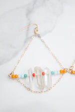 Crystal quartz one of  A Kind multicolored Earrings