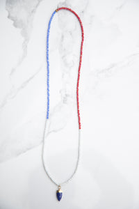 Island multicolor one of a kind necklace with Lapis Lazuli spear - Red/White